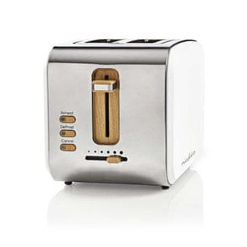Nedis KABT510EWT - opekač kruha | 2 široki odprtini | Soft-Touch | Bela