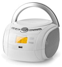 Nedis CD predvajalnik Boombox/ moč 9 W/ baterija/ omrežno napajanje/ stereo/ BT/ FM/ USB/ bela