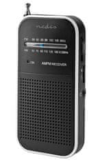 Nedis Prenosni radio / AM/ FM/ baterijsko napajanje/ analogno/ 1,5 W/ izhod za slušalke/ aluminij/ črna