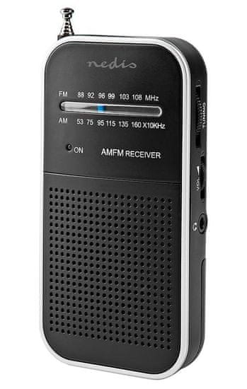 Nedis Prenosni radio / AM/ FM/ baterijsko napajanje/ analogno/ 1,5 W/ izhod za slušalke/ aluminij/ črna