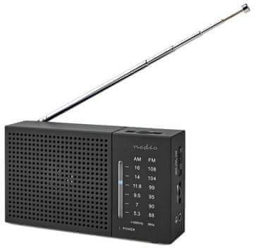 Nedis Prenosni radio / AM/ FM/ baterijsko napajanje/ analogno/ 1,5 W/ izhod za slušalke/ črn