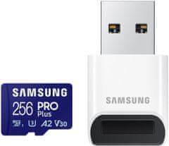 Samsung PRO Plus MicroSDXC 256 GB + adapter USB / CL10 UHS-I U3 / A2 / V30