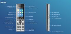 Grandstream DP730 IP telefon, 2,4-palčni zaslon, 2 računa SIP, video, BT, Micro USB, HAC, Push-to-talk