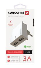 SWISSTEN Napajalnik smart IC 2X USB 3A power, bel