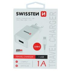 SWISSTEN NETWORK ADAPTER SMART IC 1x USB 1A POWER + DATA CABLE USB / TYPE C 1,2 M BELA