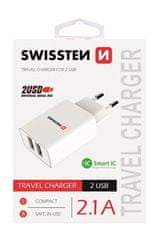 SWISSTEN NETWORK ADAPTER SMART IC, CE 2x USB 2,1 A POWER BELA