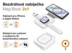 Aligator Brezžični polnilec Mag-Book 2v1, za polnjenje MagSafe in ure Apple Watch, 15 W, bel