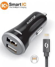 Aligator 3,4A, 2xUSB, pametni integrirani čip, črn, kabel USB za iPhone/iPad