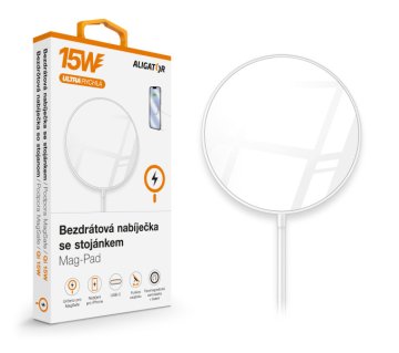 Aligator brezžični polnilec Mag-Pad, za MagSafe, 15 W, bela