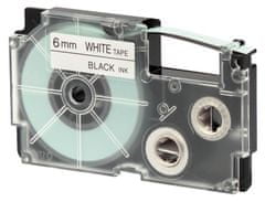 PrintLine Trak, združljiv s trakom Casio, XR-6WE1, 6 mm, 8 m, črno tiskanje/bela podlaga