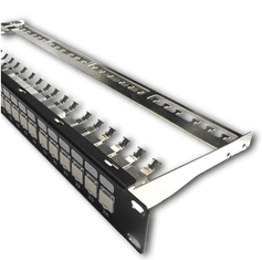 DATACOM Patch panel 19" STP 24 portov CAT6A 1U črn, z veznim trakom, brez orodja