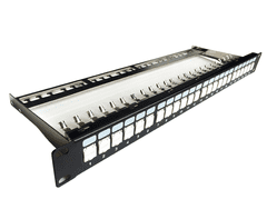 DATACOM Patch panel 19" STP 24 portov CAT6A 1U črn, z veznim trakom, brez orodja