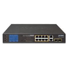 Planet GSD-1222VHP PoE stikalo, 8x PoE + 2x 1000Base-T + 2x SFP, LCD, VLAN, način razširitve od 10Mb do 250m, IEEE 802.3at 120W