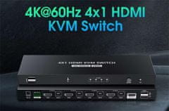 PremiumCord 4K@60Hz HDMI2.0 KVM stikalo 4:1 z daljinskim upravljalnikom