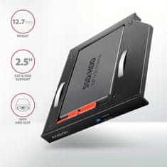 AXAGON RSS-CD12 ODD, okvir reže za optični pogon za 2,5" SSD/HDD, LED, 12,7 mm, aluminij