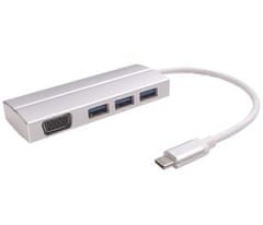 PremiumCord Adapter USB 3.1 Type-C moški do VGA ženski + 3x USB 3.0, aluminij