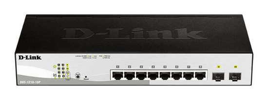 D-Link DGS-1210-10P/ME 8-portno 10/100/1000BASE-T PoE + 2-portno 1 Gbps SFP Metro Ethernet upravljano stikalo, 65W
