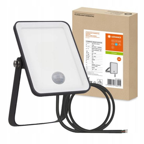 LEDVANCE Reflektor LED svetilka 10W 900lm 4000K Nevtralno bela IP65 črna s senzorjem gibanja ESSENTIAL SENSOR