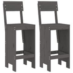 Vidaxl Barski stolček 2 kosa siv 40x48,5x115,5 cm trdna borovina