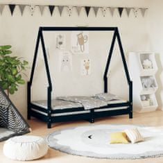 Vidaxl Otroški posteljni okvir črn 70x140 cm trdna borovina