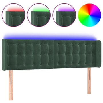 Vidaxl LED posteljno vzglavje temno zeleno 147x16x78/88 cm žamet