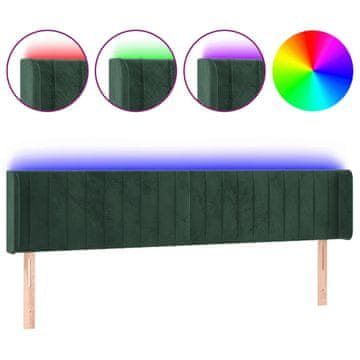 Vidaxl LED posteljno vzglavje temno zeleno 163x16x78/88 cm žamet