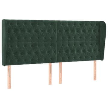 Vidaxl Vzglavje z ušesi temno zeleno 183x23x118/128 cm žamet