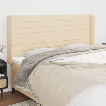 Vidaxl vidaXL Vzglavje postelje s krilci, kremne barve, 203x16x118/128 cm, blago