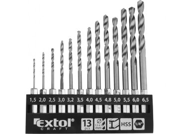 Extol Craft Svedri za kovino s šesterokotnikom steblo, nastavljeno 13ks, 1,5-6,5mm, HSS