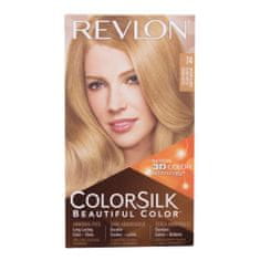 Revlon Colorsilk Beautiful Color Odtenek 74 medium blonde Set barva za lase Colorsilk Beautiful Color 59,1 ml + razvijalec 59,1 ml + balzam za lase 11,8 ml + rokavice za ženske