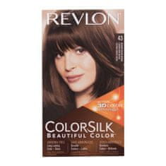 Revlon Colorsilk Beautiful Color Odtenek 43 medium golden brown Set barva za lase Colorsilk Beautiful Color 59,1 ml + razvijalec barve 59,1 ml + balzam 11,8 ml + aplikator 1 ks + rokavice za ženske
