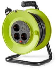 Nedis Kabelski kolut / 3x 1,5 mm2/ 3x vtičnica/ termična električna varovalka/ tip F/ USB/ zeleno-črna/ 25 m