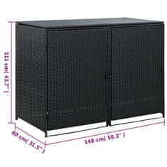 Vidaxl Dvojna lopa za koše za smeti poli ratan črna 148x80x111cm