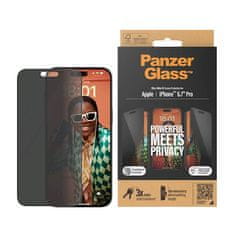 PanzerGlass Privacy UWF zaščitno steklo za iPhone 15 Pro Max, črno, +aplikator