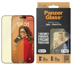 PanzerGlass Eyecare zaščitno steklo za iPhone 15 Pro, Anti-Reflective, UWF, črno, + aplikator