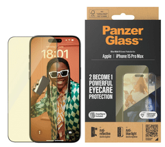PanzerGlass Eyecare zaščitno steklo za iPhone 15 Pro Max, Anti-Reflective, UWF, črno, + aplikator