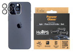 PanzerGlass Hoops zaščitno steklo za kamero iPhone 15 Pro/Pro Max, kaljeno, črno