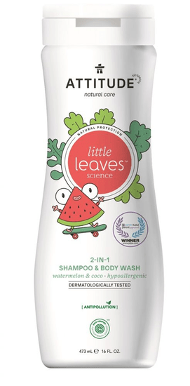 Attitude Otroško milo za telo in šampon (2 v 1) Little leaves, z vonjem lubenice in kokosa, 473 ml