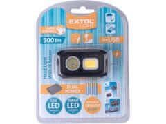 Extol Light naglavna svetilka 500lm, Dvojni Moč - Li-ion oz AAA, USB polnjenje, z IR senzorjem, OSRAM LED+COB ICE