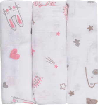 BUBABA Tetra plenice 3pcs Pink Bunny