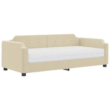Vidaxl Dnevna postelja z vzmetnico krem 90x200 cm blago