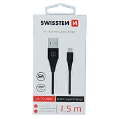 SWISSTEN podatkovni kabel USB / USB-C Super hitro polnjenje 5A 1,5 m, črn