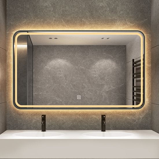 S6 Steklarstvo Šest LED ogledalo S68B, 100x60cm, s črnim okvirjem