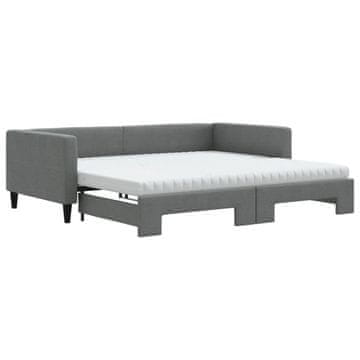 Vidaxl Izvlečna dnevna postelja z vzmetnicami siva 100x200 cm blago