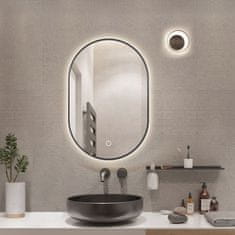 S6 Steklarstvo Šest  LED ogledalo S611B , 60x90cm, s črnim okvirjem, ovalno, ambientalna osvetlitev, 3 barve LED, dimmer, antifog