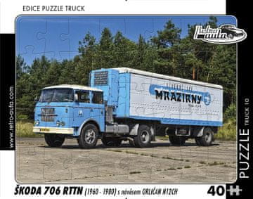 RETRO-AUTA Puzzle Tovornjak št. 10 Škoda 706 RTTN s prikolico Orlican N12CH (1960-1980) 40 kosov