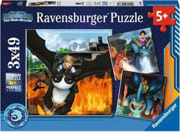 Ravensburger Sestavljanka Kako izuriti svojega zmaja: Devet kraljestev 3x49 kosov