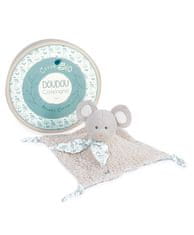 Doudou Darilni set - Plišasta miška s kvadratno odejo iz organskega bombaža 25 cm