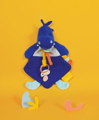Doudou Darilni set - igrača z držalom za dudo dinozaver modra 23 cm