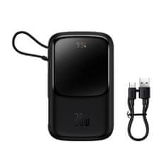 BASEUS Qpow Pro powerbank z Lightning, USB-C, USB kablom, 10000 mAh, 20 W (črna)